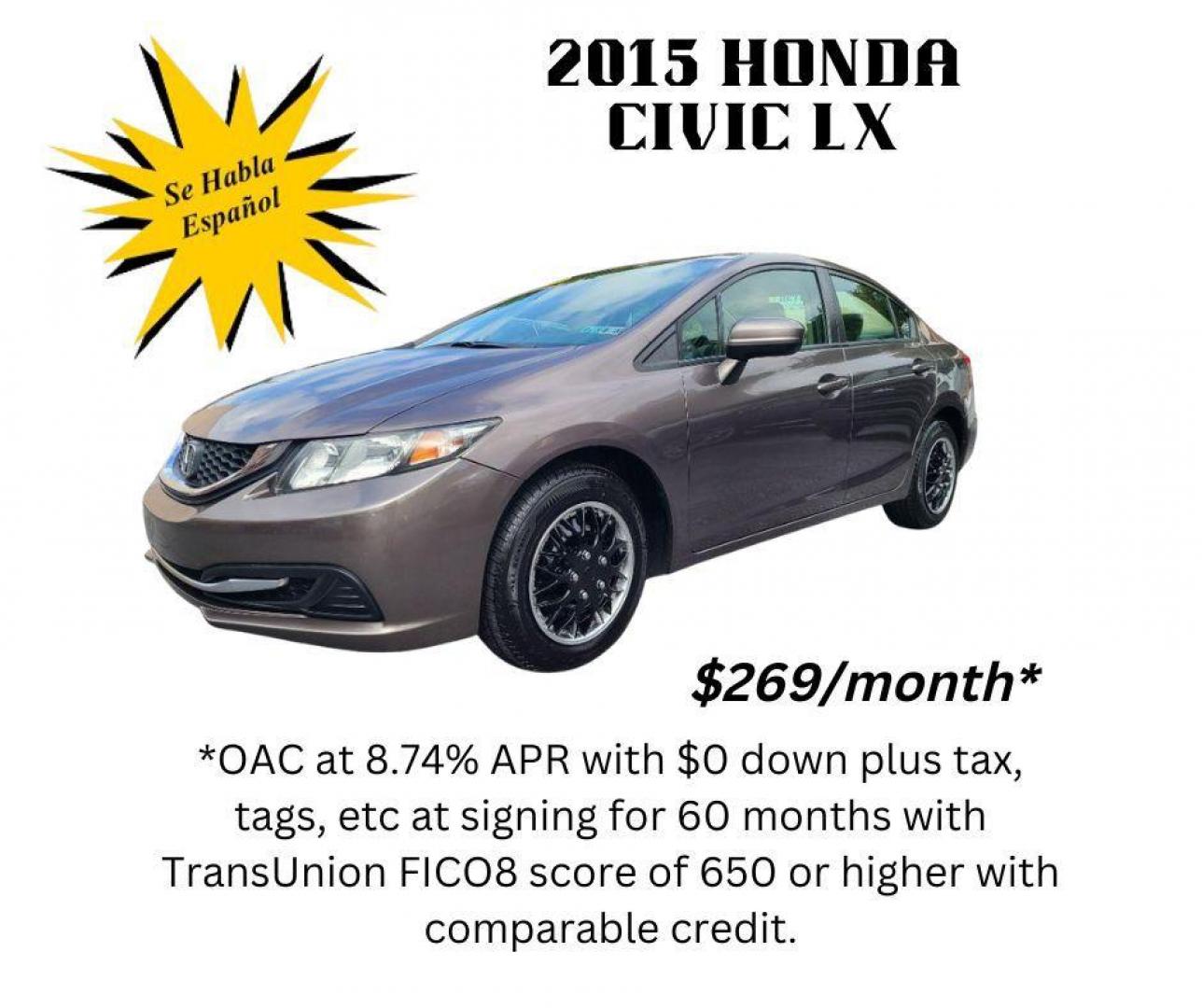 2015 BROWN HONDA CIVIC LX (19XFB2F56FE) with an 1.8L engine, Continuously Variable transmission, located at 7981 Paxton Street, Harrisburg, PA, 17111, (717) 561-2926, 40.261490, -76.749229 - WE FINANCE!!! Good Credit/ Bad Credit/ No Credit - ALL Trade-Ins Welcomed!!! ***Guaranteed Credit Approval*** APPLY ONLINE or CALL us TODAY ;) Internet Prices and Marketplace Prices are SPECIAL discounted ***CASH DEALS*** Retail Prices are higher. Please call us to discuss your cash and finan - Photo#13